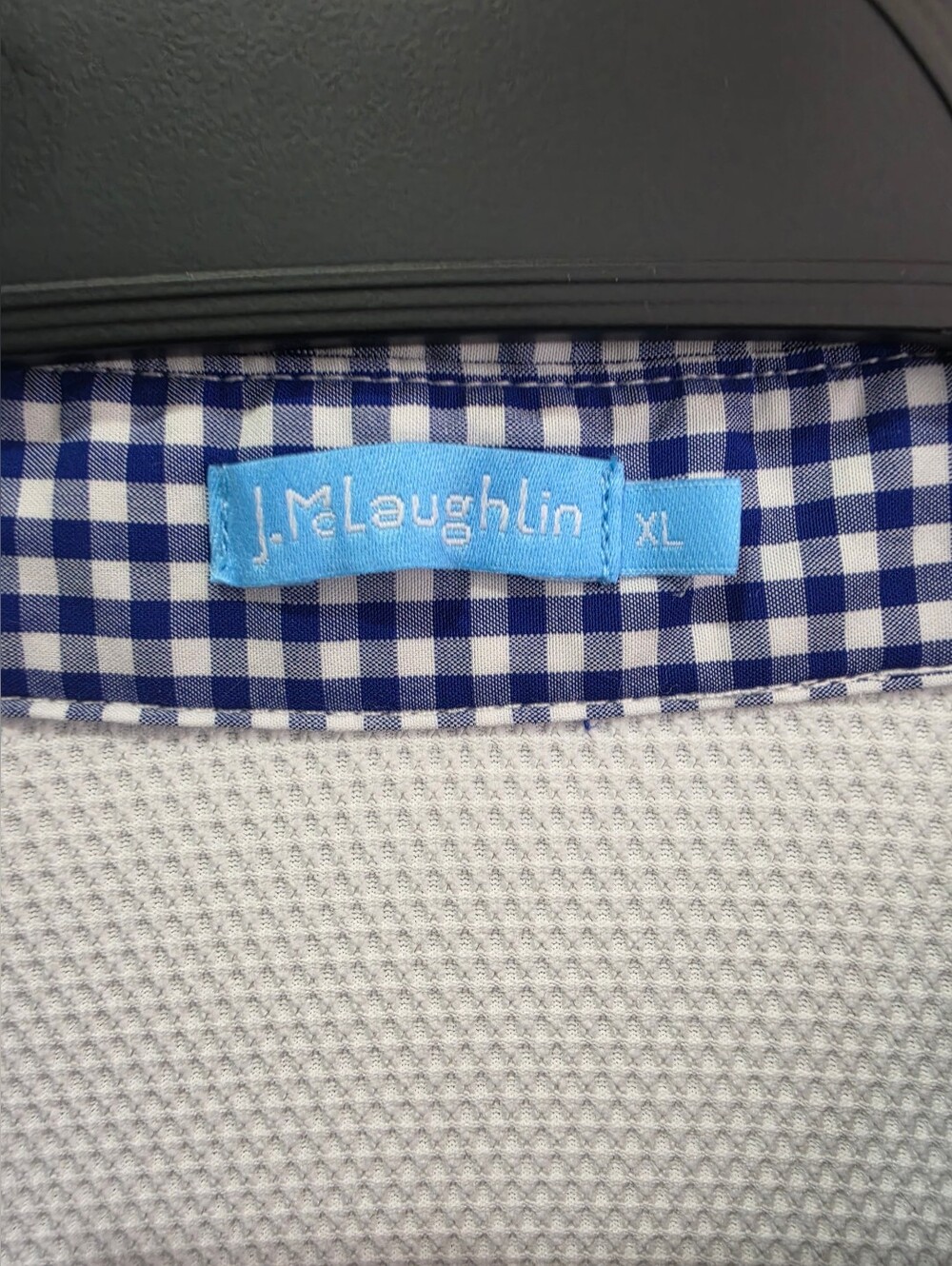 J.McLaughlin Long Sleeve Waffle Texture Polo Shirt White Blue Gingham Size XL - Picture 3 of 12